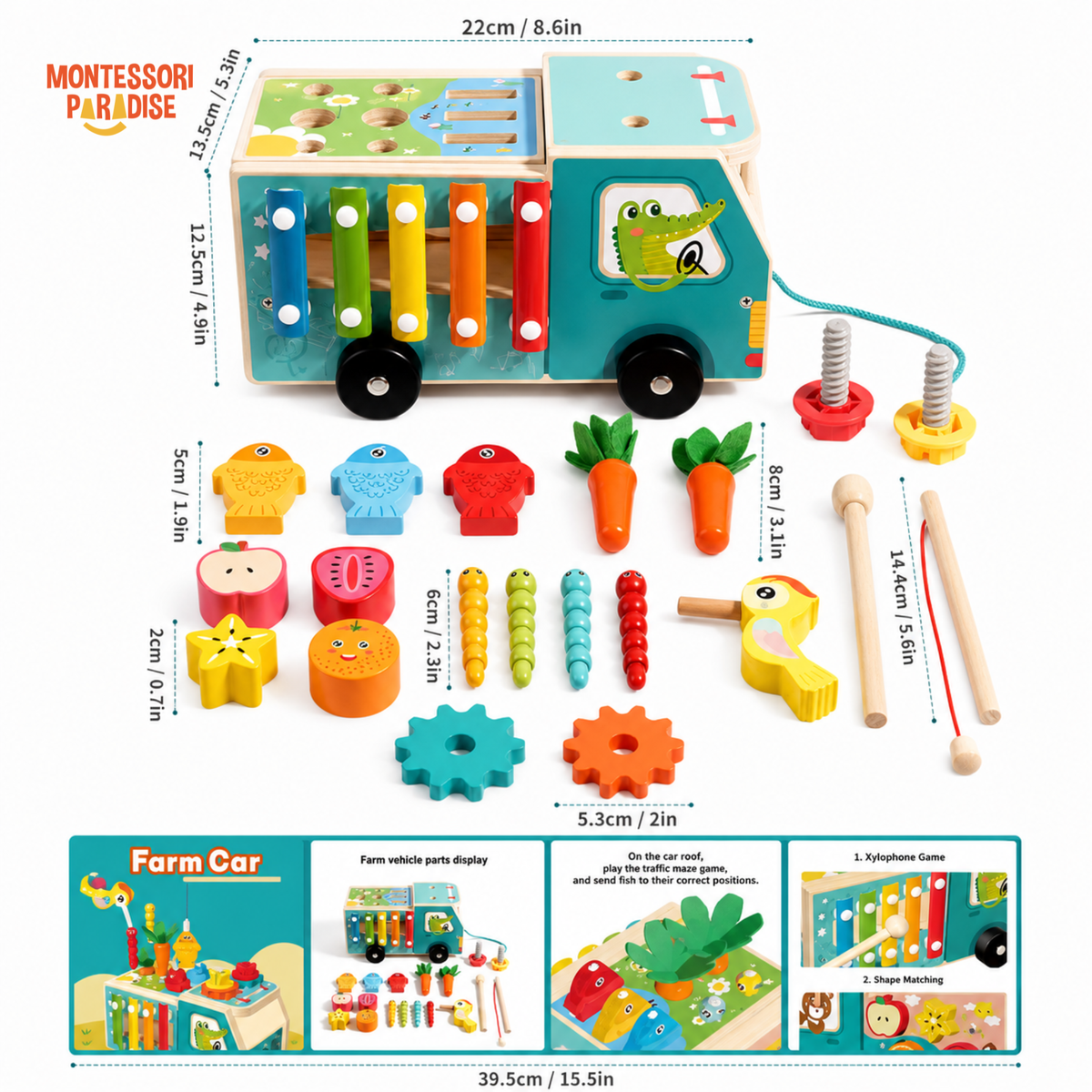 Montessori Wooden Farm Truck